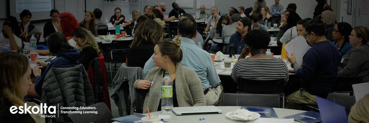 Group of educators watching a presentation during the first Eskolta Network convening in New York City.